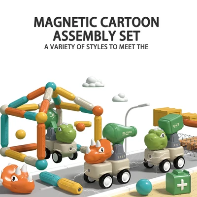 Gambar Bricks Kingdom Set 58 Pcs Dinosaur Magnetic Sticks Vehicle Locomotive