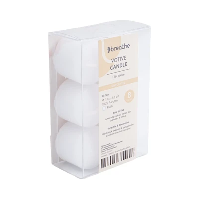 Gambar Breathe Lilin Votive Tanpa Aroma 8 Hours Set 6 pcs - Putih
