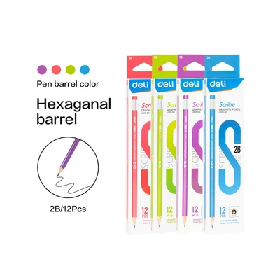 Gambar Deli Set 12 Pcs Pensil 2b Graphite Hexagon Eu51000 Random