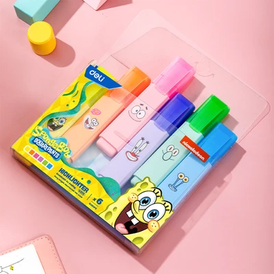 Gambar Deli Set 6 Pcs Spidol Highlighter Spongebob Eu375 Random