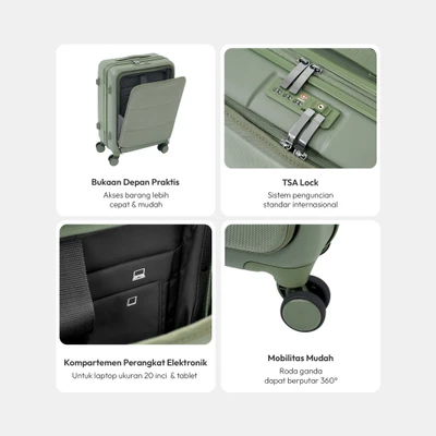 Gambar Luggo Business Koper PC TSA Lock Carry On 20 Inch - Hijau Army