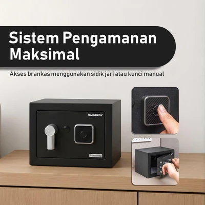 Gambar Krisbow Brankas Besi Fingerprint 23x17x17 cm 17FP - Hitam