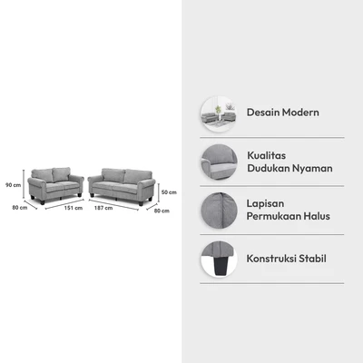 Gambar Informa Neo Langley Set Sofa Fabric 2 & 3 Seater - Abu-Abu