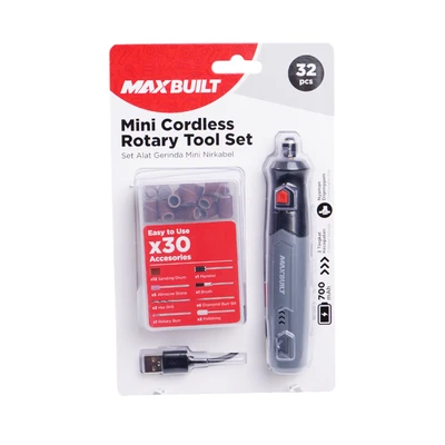 Gambar Maxbuilt Gerinda Mini Cordless Set 32 pcs - Hitam/Abu-Abu