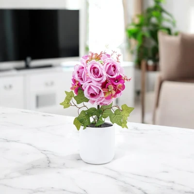 Gambar Forhom Bunga Artifisial Rose Hydrangea Dengan Pot 18x18x29 cm Random