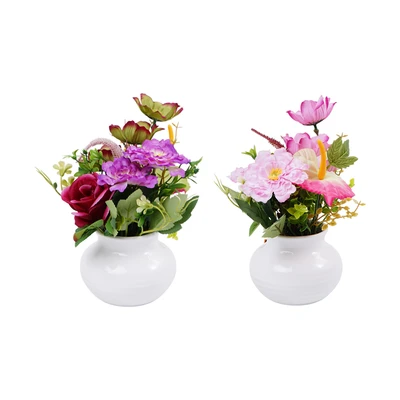 Gambar Forhom Bunga Artifisial Rose Chrysanthemum Dengan Pot 20x20x18 cm Random
