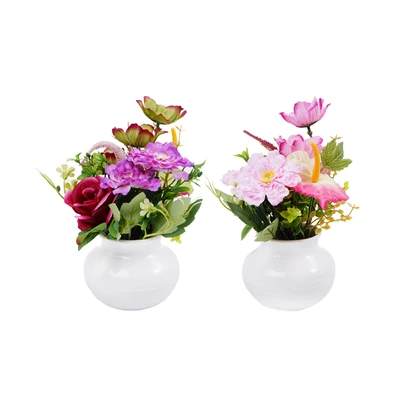 Gambar Forhom Bunga Artifisial Rose Tea Flower Dengan Pot 23x19x25 cm Random
