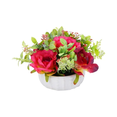 Gambar Forhom Bunga Artifisial Rose Dengan Pot 20x20x13 cm Random