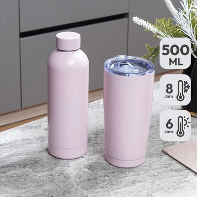 Gambar Appetite Botol Minum Vacuum Flask Sachi Stainless Steel 500 ml Set 2 pcs - Pink