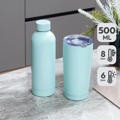 Gambar Appetite Botol Minum Vacuum Flask Sachi Stainless Steel 500 ml Set 2 pcs - Hijau