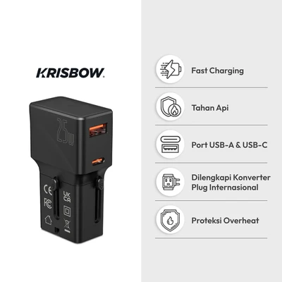 Gambar Krisbow Mini Travel Adaptor USB-A & USB-C 25 Watt QC - Hitam
