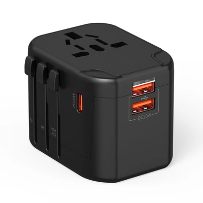 Gambar Krisbow Travel Adaptor 2 USB-A & 1 USB-C 20 Watt QC - Hitam