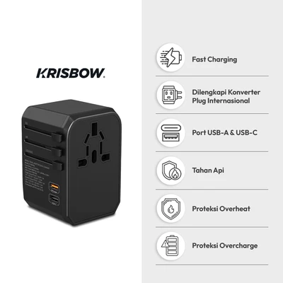 Gambar Krisbow Travel Adaptor 2 USB-A & 2 USB-C 45 Watt - Hitam
