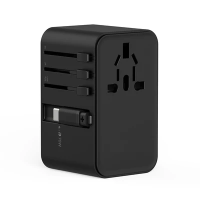 Gambar Krisbow Travel Adaptor 2 USB-A & 2 USB-C 70 Watt Dengan Kabel - Hitam