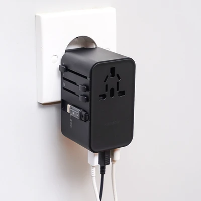 Gambar Krisbow Travel Adaptor 2 USB-A & 2 USB-C 70 Watt Dengan Kabel - Hitam