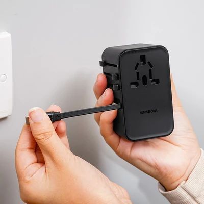 Gambar Krisbow Travel Adaptor 2 USB-A & 2 USB-C 70 Watt Dengan Kabel - Hitam