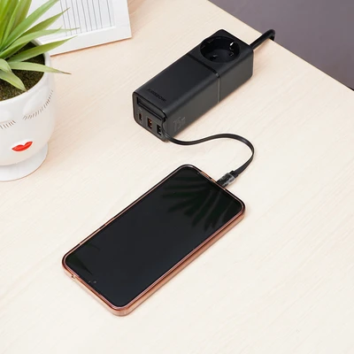 Gambar Krisbow Desktop Charger GaN Dengan Soket & Kabel 75 Watt - Hitam