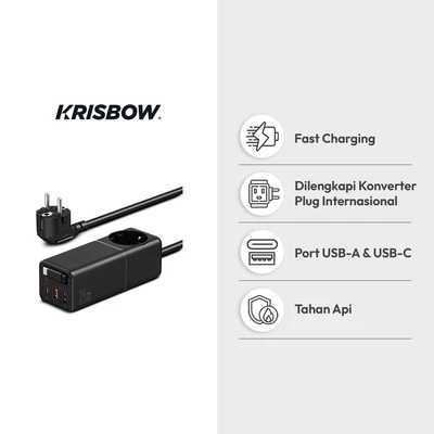 Gambar Krisbow Desktop Charger GaN Dengan Soket & Kabel 75 Watt - Hitam