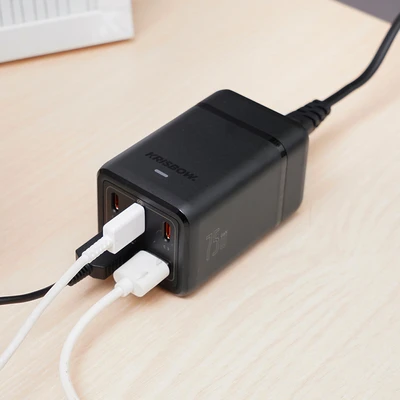 Gambar Krisbow Desktop Charger 3 USB-A & 2 USB-C GaN 75 Watt - Hitam