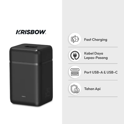 Gambar Krisbow Desktop Charger 3 USB-A & 2 USB-C GaN 75 Watt - Hitam