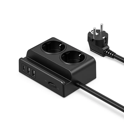 Gambar Krisbow Stop Kontak Ekstensi 2 Soket Dengan USB-A & USB-C - Hitam