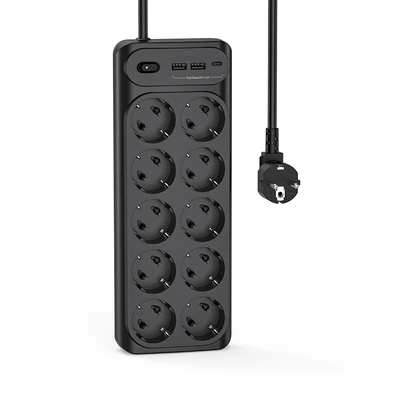 Gambar Krisbow Stop Kontak Ekstensi 10 Soket Dengan USB-A & USB-C - Hitam