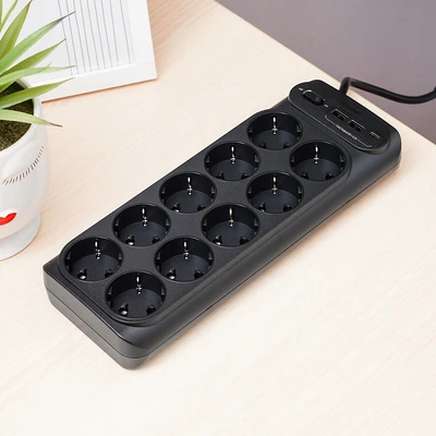 Gambar Krisbow Stop Kontak Ekstensi 10 Soket Dengan USB-A & USB-C - Hitam