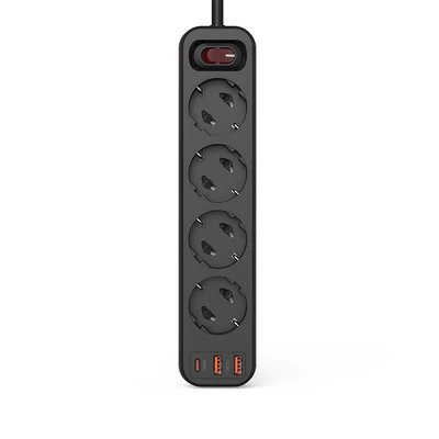 Gambar Krisbow Stop Kontak Ekstensi 4 Soket Dengan USB-A & USB-C - Hitam