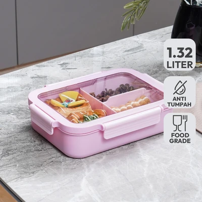 Gambar Appetite Cara Kotak Makan 3 Sekat 1.32 Liter - Pink