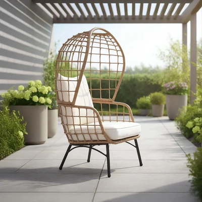 Gambar Kursi Teras Dengan Cushion Wicker Egg - Cokelat