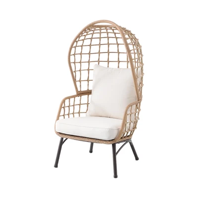 Gambar Kursi Teras Dengan Cushion Wicker Egg - Cokelat