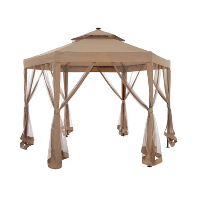 Gambar Tenda Gazebo Dengan Lampu Steel - Cokelat
