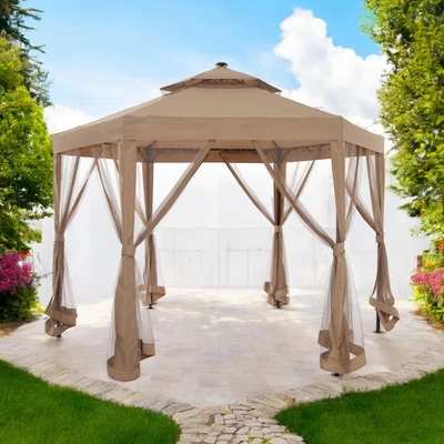 Gambar Tenda Gazebo Dengan Lampu Steel - Cokelat