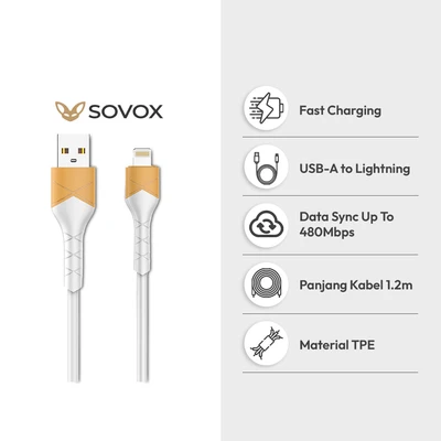 Gambar Sovox Kabel Charger USB-A To Lightning TPE 30 Watt 1.2 Meter - Putih