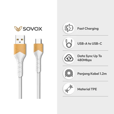 Gambar Sovox Kabel Charger USB-A To USB-C 1.2 Meter 30 Watt