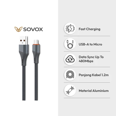 Gambar Sovox Kabel Charger USB-A To Micro USB Aluminium 30 Watt 1.2 Meter