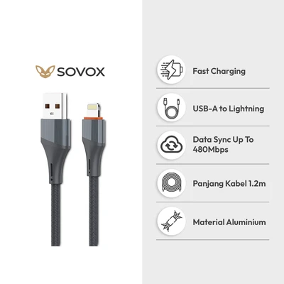 Gambar Sovox Kabel Charger USB-A To Lightning Aluminium 30 Watt 1.2 Meter