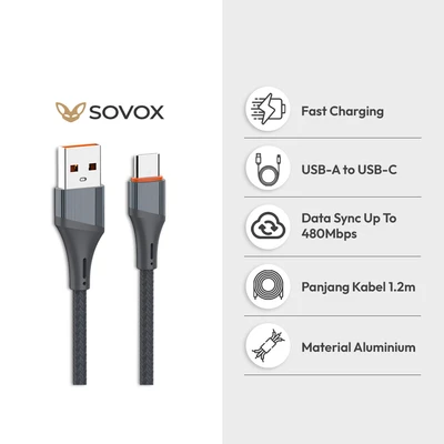 Gambar Sovox Kabel Charger USB-A To USB-C Aluminium 1.2 Meter 30 Watt