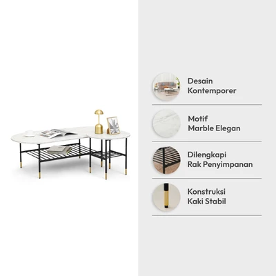 Gambar Informa Jevon Meja Tamu Dan Meja Sisi Set 2 pcs - Putih