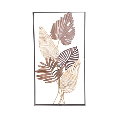 Gambar Informa Hiasan Dinding Multi Leaves Metal & Rotan 50.8x90.8 cm - Mix