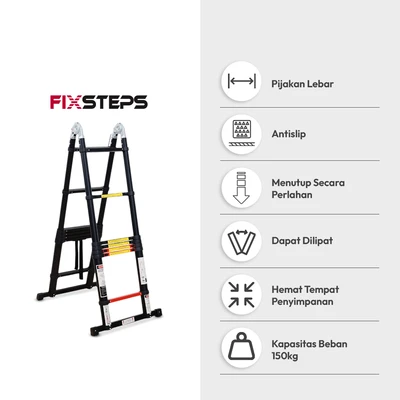 Gambar Fixsteps 5 Mtr Tangga Teleskopik Soft Close 2X7 Step - Hitam