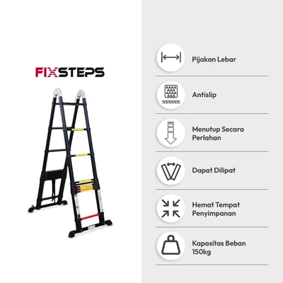 Gambar Fixsteps 6.3 Mtr Tangga Teleskopik Soft Close 2X9 Step - Hitam