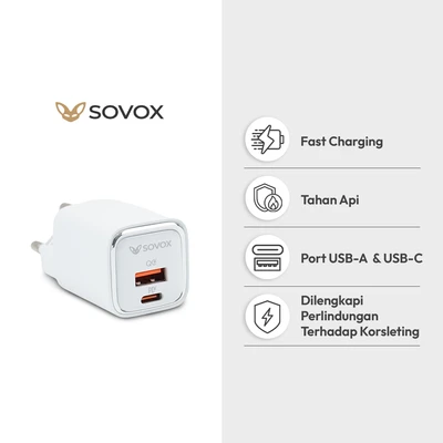 Gambar Sovox Kepala Charger Plug USB-C & USB-A 30 Watt