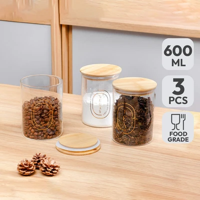 Gambar Informa Karen Stoples Kaca 600 ml Set 3 pcs Transparan - Cokelat