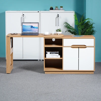 Gambar Informa Ginzo Meja Kantor Swivel - Putih/Cokelat Oak