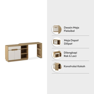 Gambar Informa Ginzo Meja Kantor Swivel - Putih/Cokelat Oak