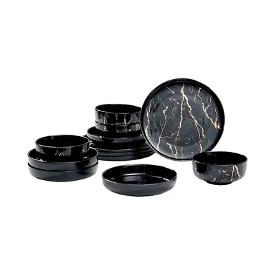 Gambar Appetite Allen Perlengkapan Makan Marble Set 12 pcs - Hitam