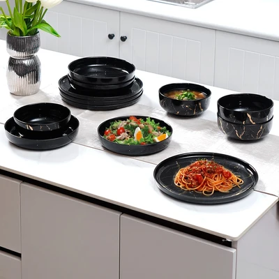Gambar Appetite Allen Perlengkapan Makan Marble Set 12 pcs - Hitam