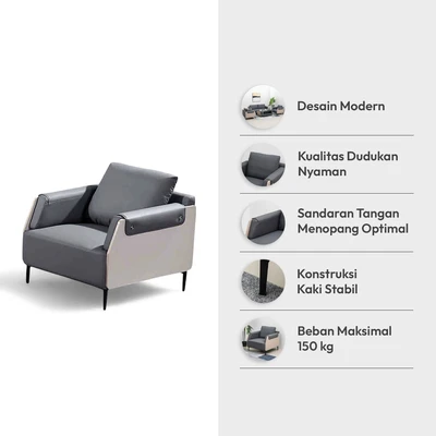 Gambar Informa Foxx Sofa Kulit 1 Seater - Abu-Abu