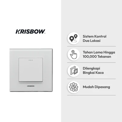Gambar Krisbow Saklar Bingkai Kaca 1 Gang 2 Way - Putih